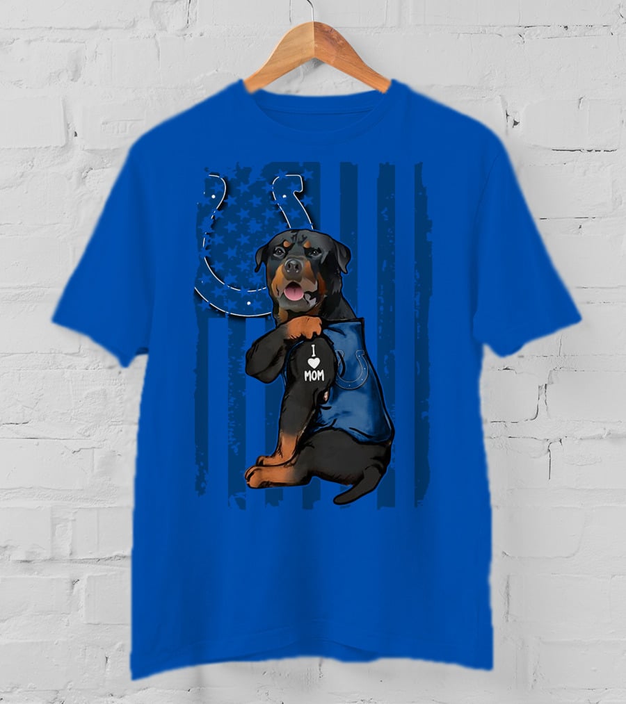 Rottweiler I Love Mom Indianapolis Colts American Flag T-Shirt