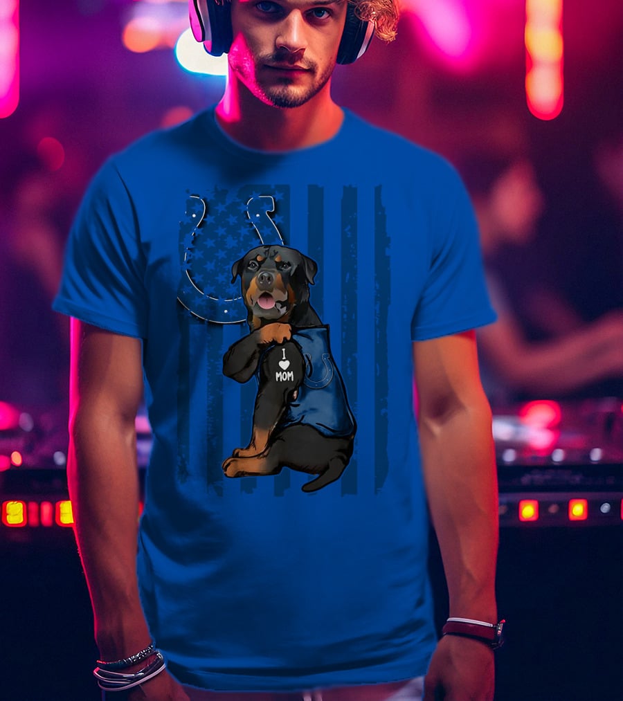 Rottweiler I Love Mom Indianapolis Colts American Flag T-Shirt