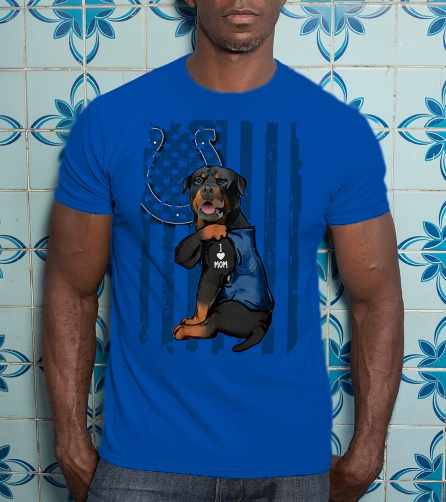 Rottweiler I Love Mom Indianapolis Colts American Flag T-Shirt