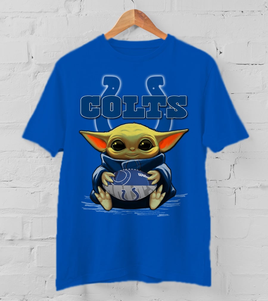 Colts Baby Yoda Holding Indianapolis Football T-Shirt