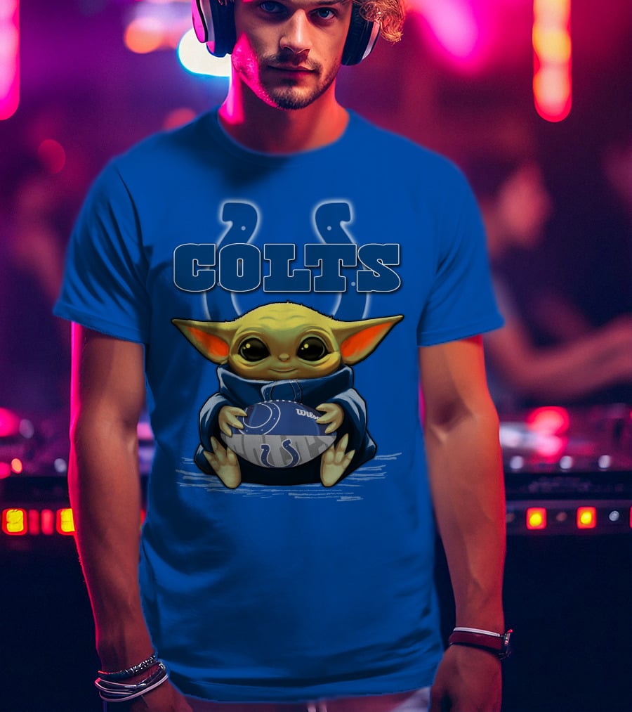 Colts Baby Yoda Holding Indianapolis Football T-Shirt