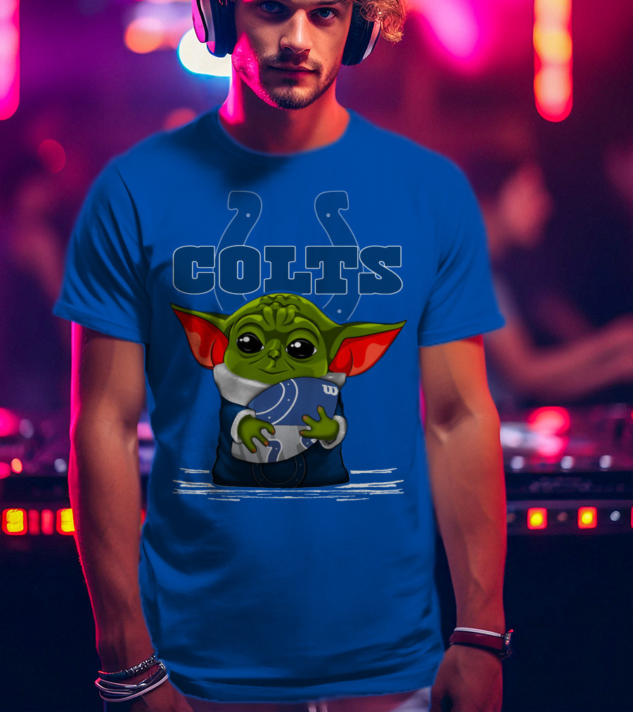 Yoda Holding Football With Indianapolis Colts T-Shirt