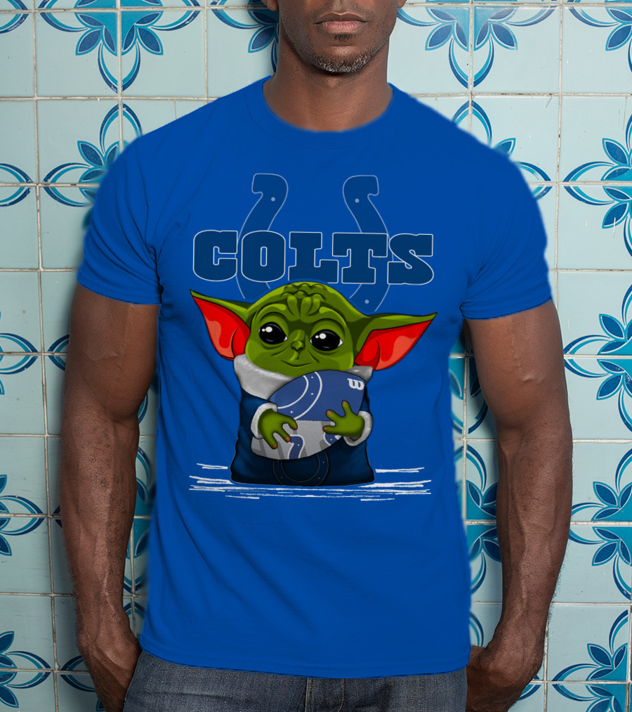 Yoda Holding Football With Indianapolis Colts T-Shirt