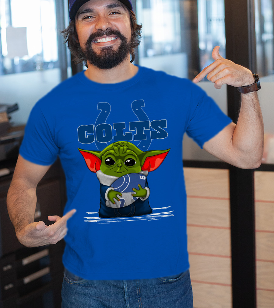 Yoda Holding Football With Indianapolis Colts T-Shirt