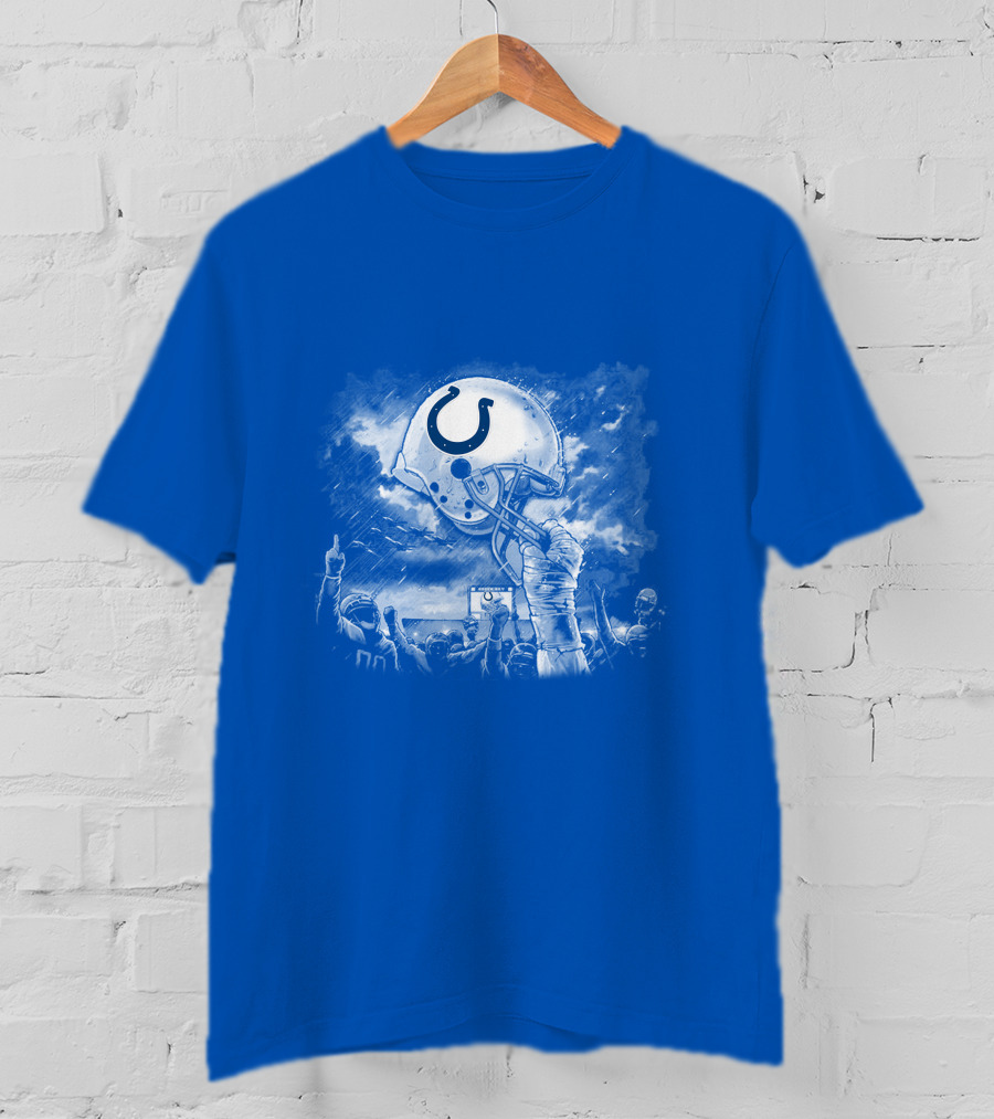 Indianapolis Colts Football Helmet In Victory Celebration Imagery T-Shirt