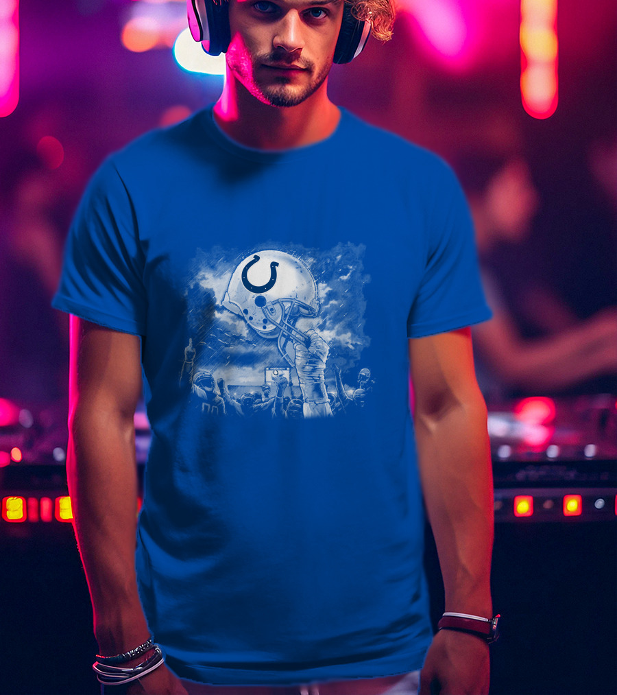 Indianapolis Colts Football Helmet In Victory Celebration Imagery T-Shirt