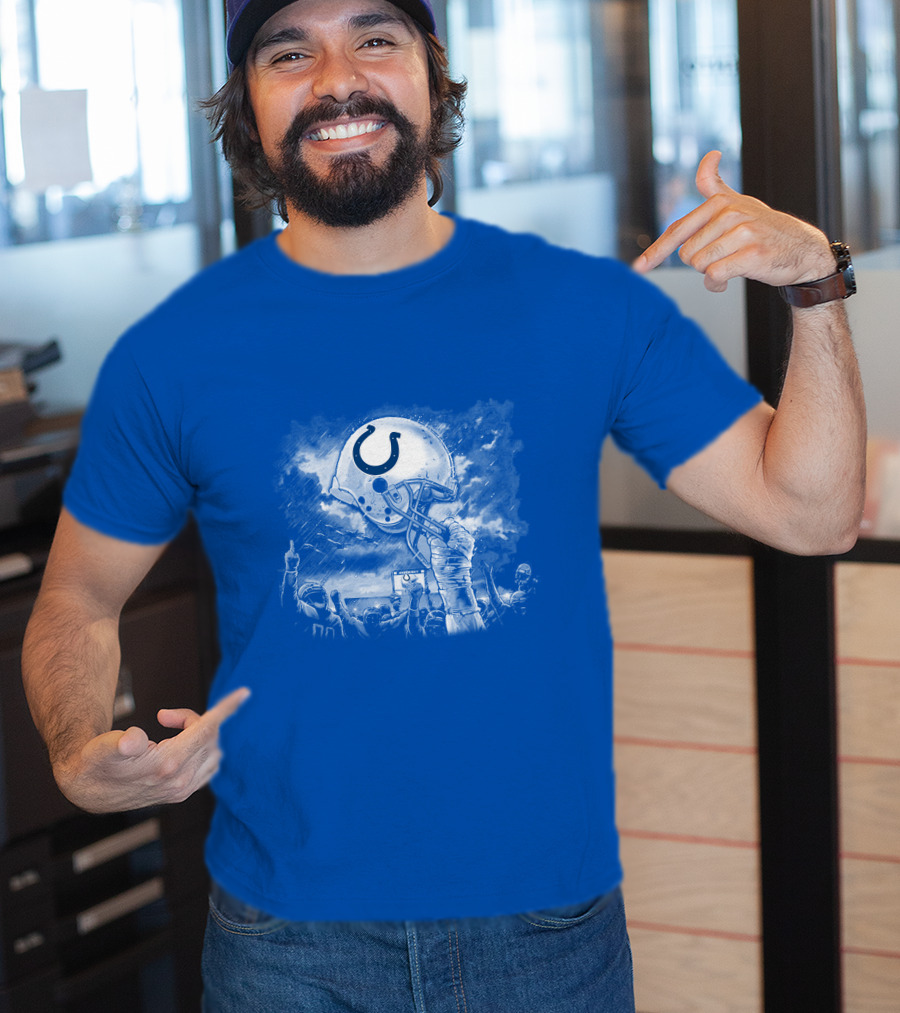 Indianapolis Colts Football Helmet In Victory Celebration Imagery T-Shirt