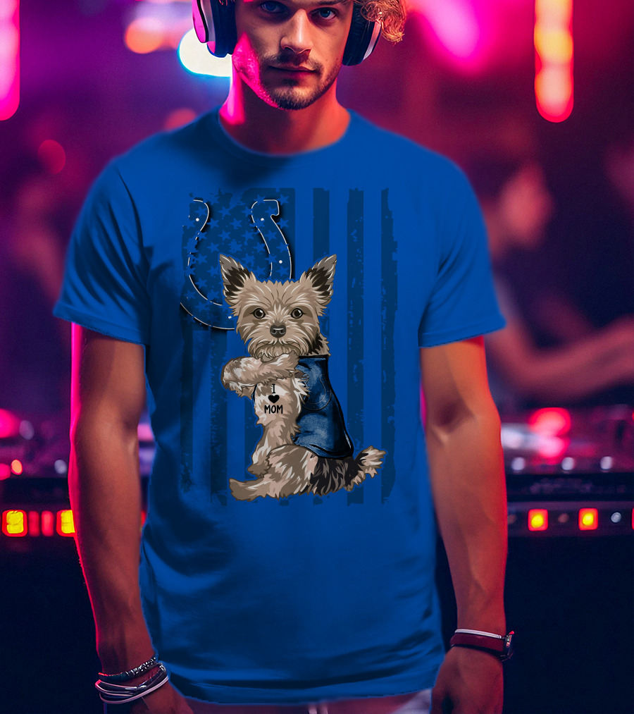 Yorkshire Terrier I Love Mom Indianapolis Colts Stars Stripes T-Shirt