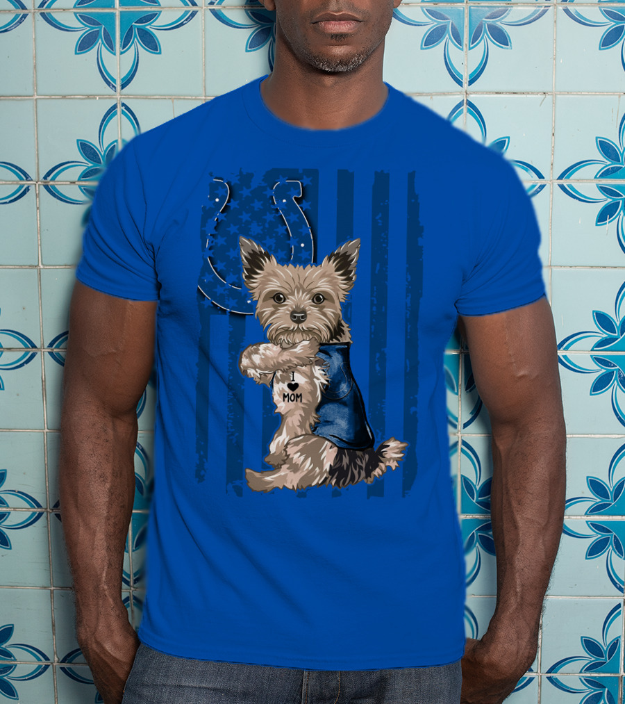 Yorkshire Terrier I Love Mom Indianapolis Colts Stars Stripes T-Shirt