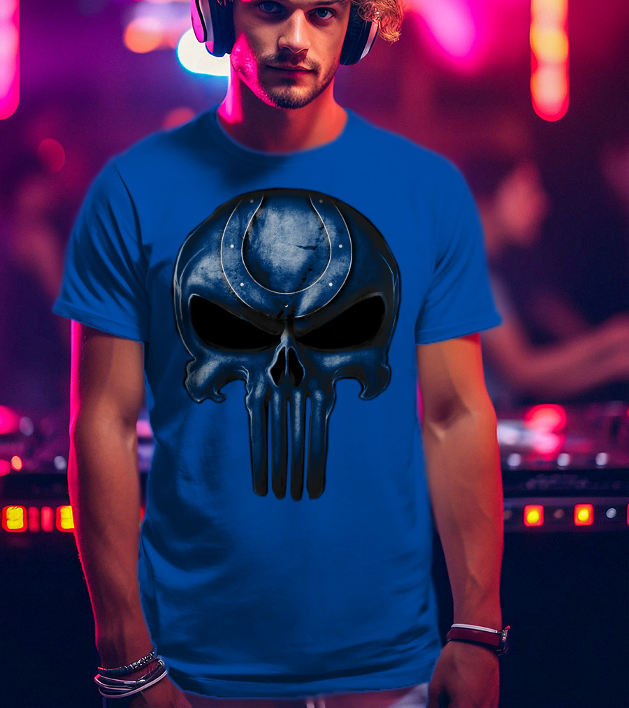 Skull Indianapolis Colts Blue Horseshoe T-Shirt