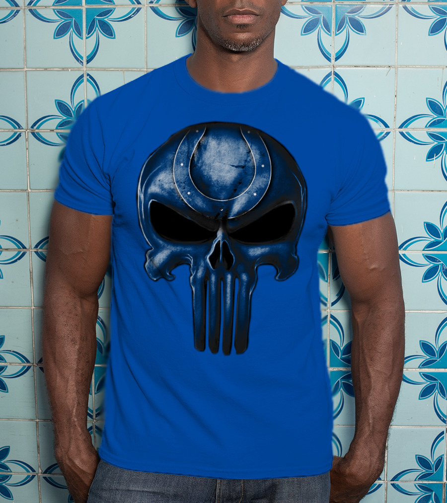 Skull Indianapolis Colts Blue Horseshoe T-Shirt