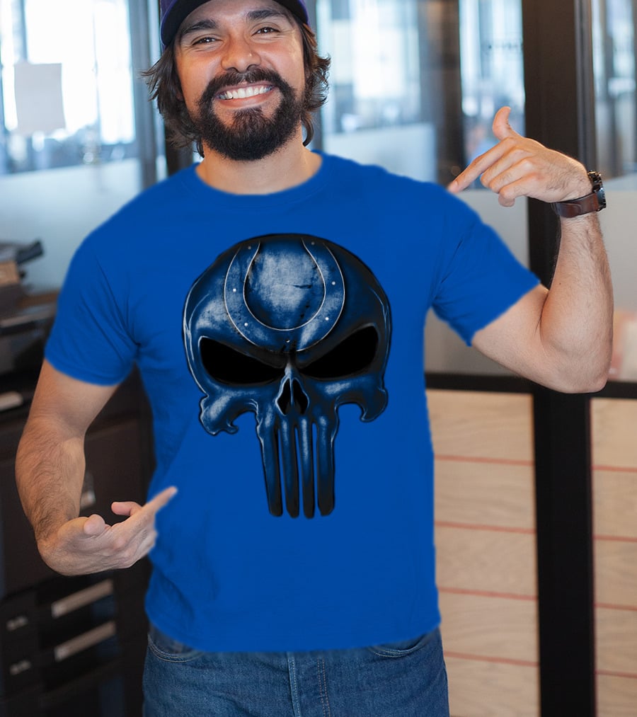 Skull Indianapolis Colts Blue Horseshoe T-Shirt