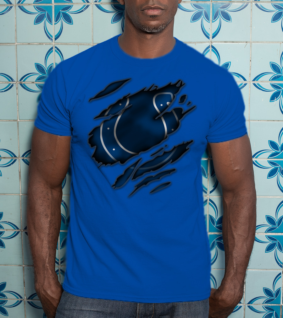 Indianapolis Colts Blue Horseshoe Logo Tear T-Shirt