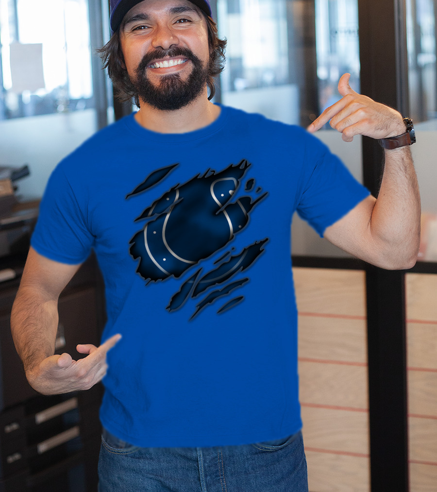 Indianapolis Colts Blue Horseshoe Logo Tear T-Shirt