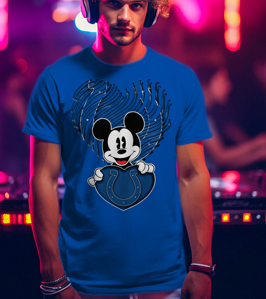 Mick Mickey Heart Indianapolis Colts Iconic Blue Fan T-Shirt