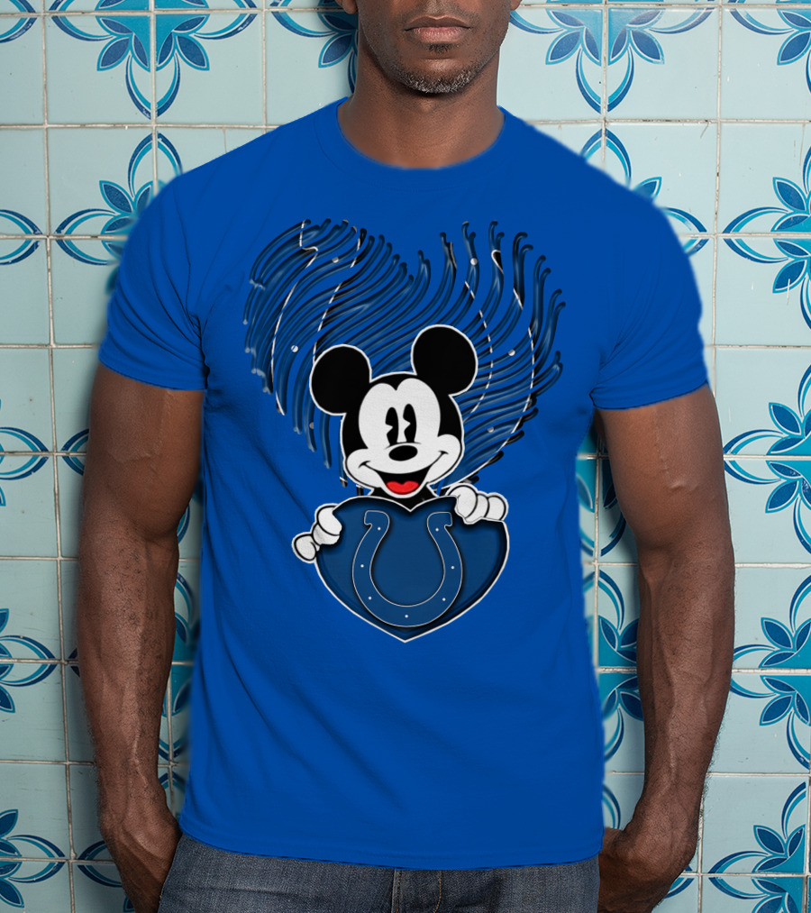 Mick Mickey Heart Indianapolis Colts Iconic Blue Fan T-Shirt