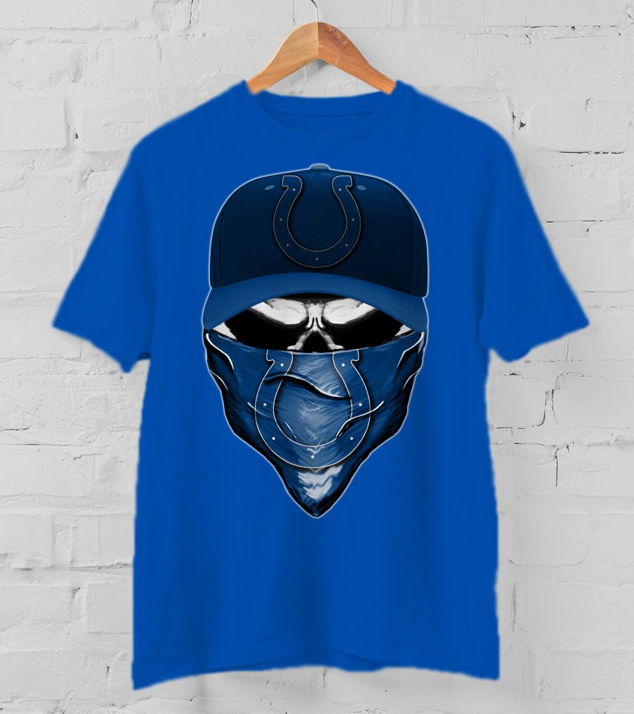 Skull Indianapolis Colts Fan Mask And Cap T-Shirt