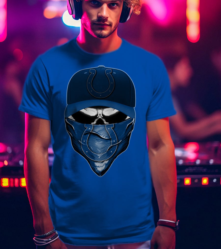 Skull Indianapolis Colts Fan Mask And Cap T-Shirt