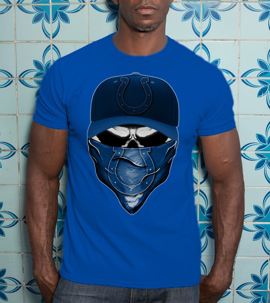 Skull Indianapolis Colts Fan Mask And Cap T-Shirt