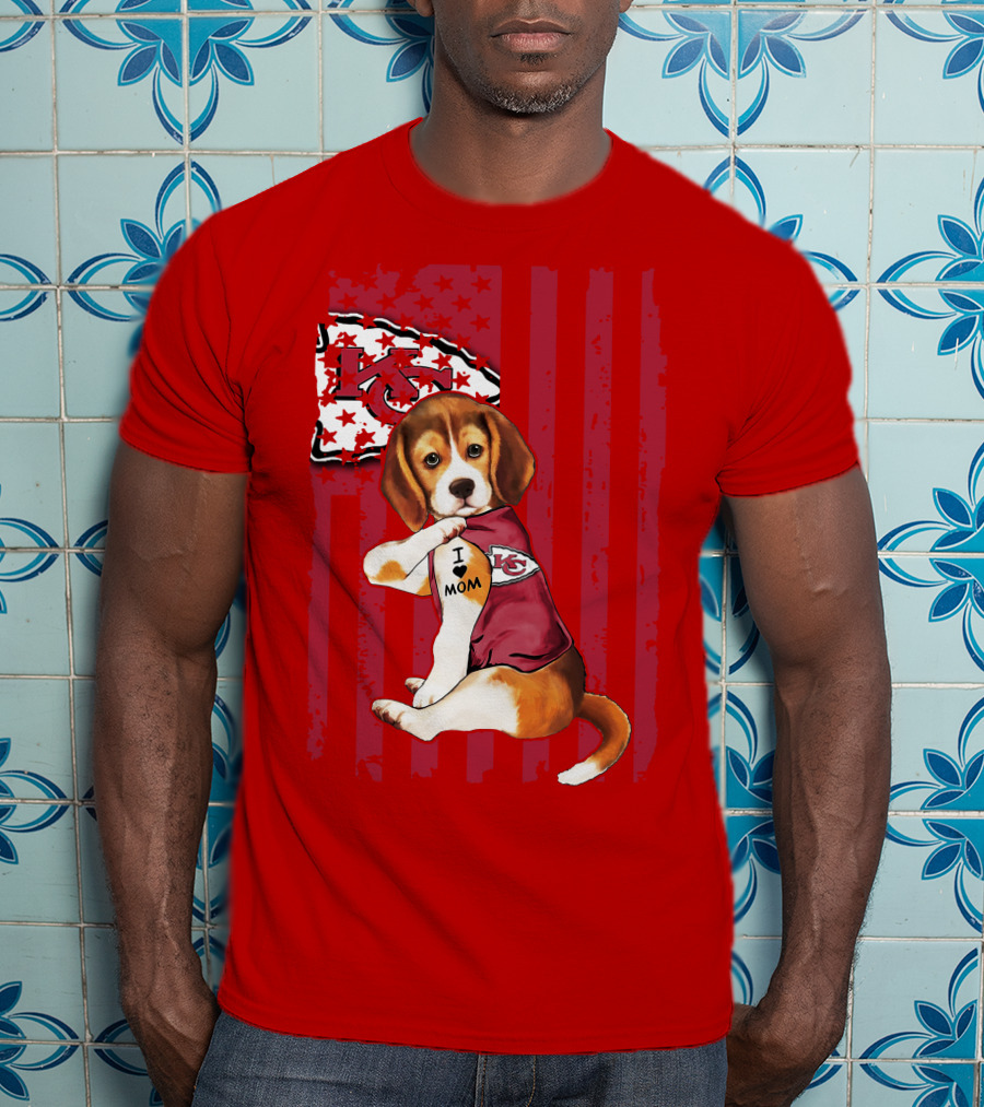 Beagle I Love Mom Kansas City Chiefs Fan Tattoo Football American Flag T-Shirt