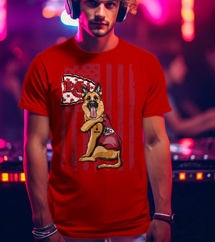 Kansas City Chiefs German Shepherd I Love Mom T-Shirt