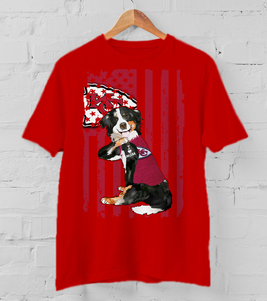 I Love Mom Border Collie Kansas City Chiefs Fan T-Shirt