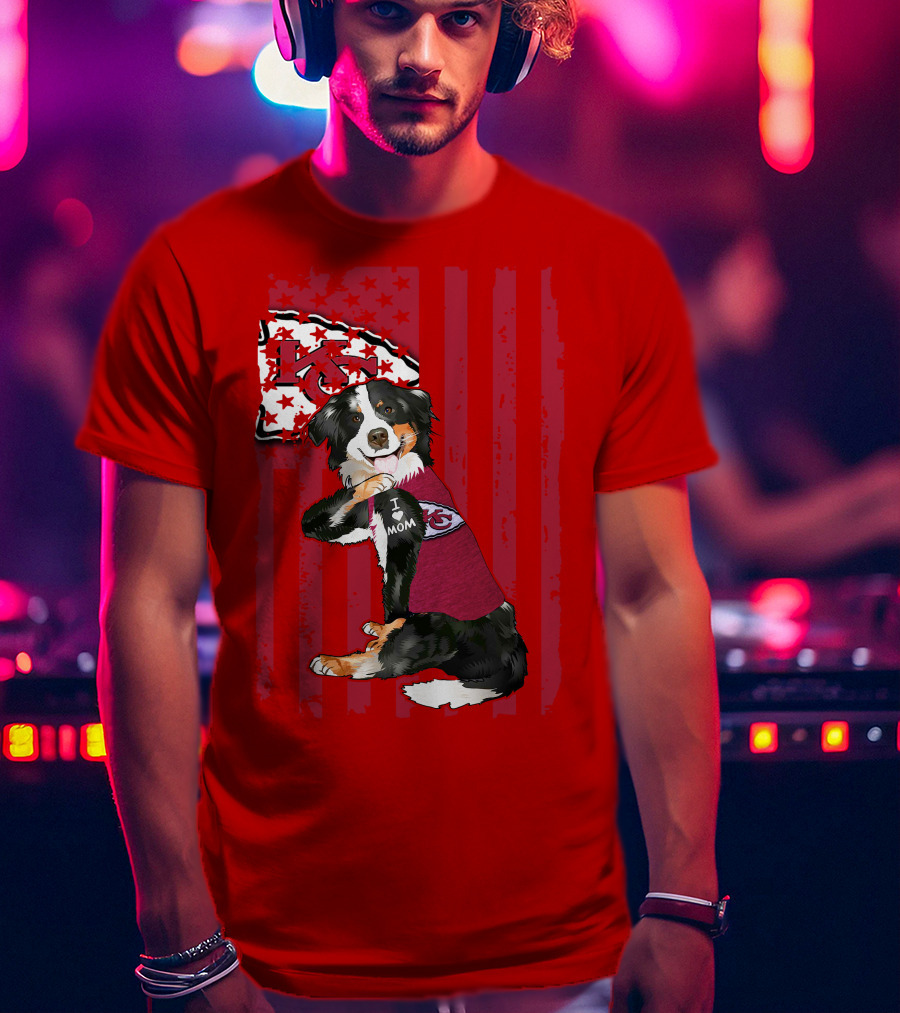 I Love Mom Border Collie Kansas City Chiefs Fan T-Shirt