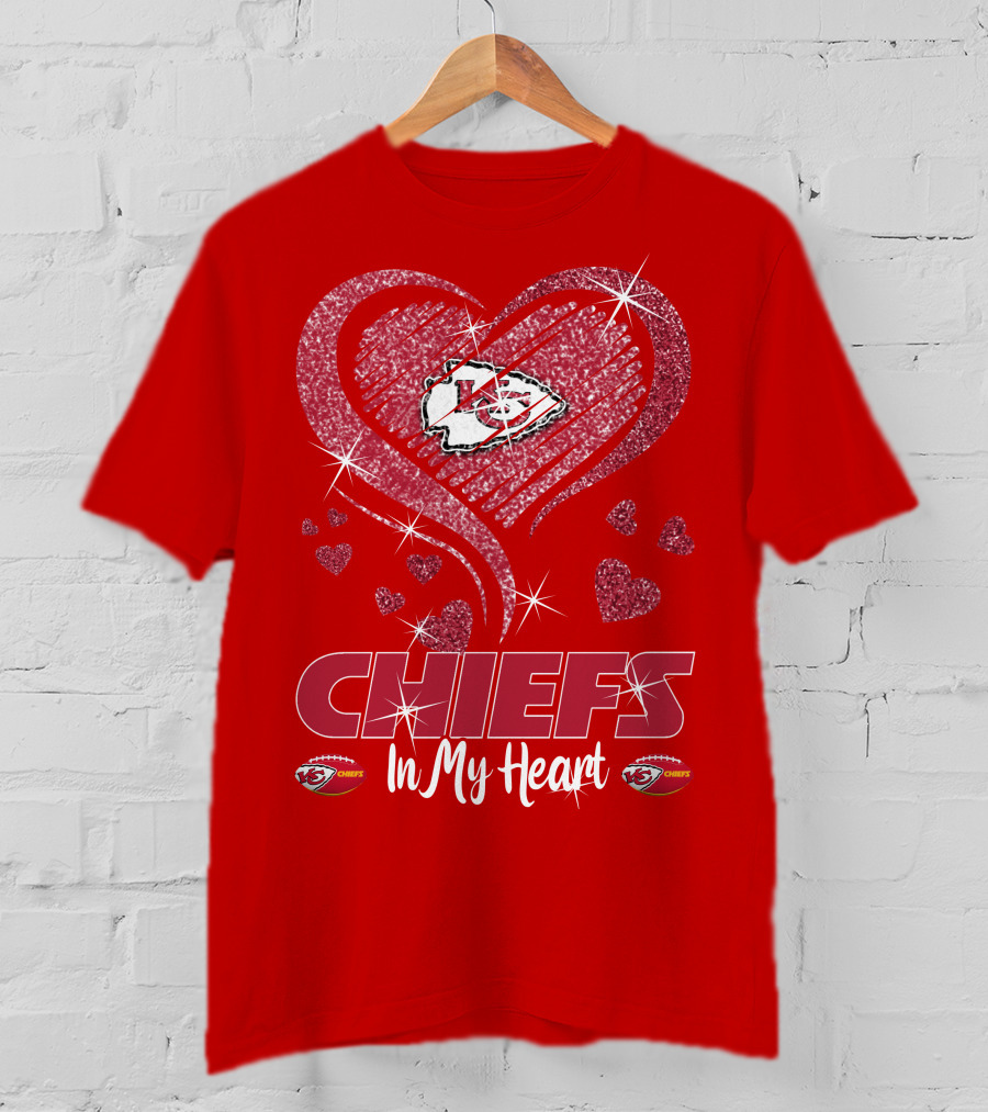 CHIEFS In My Heart Kansas City Chiefs Sparkle Hearts T-Shirt