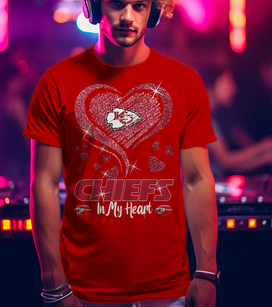CHIEFS In My Heart Kansas City Chiefs Sparkle Hearts T-Shirt