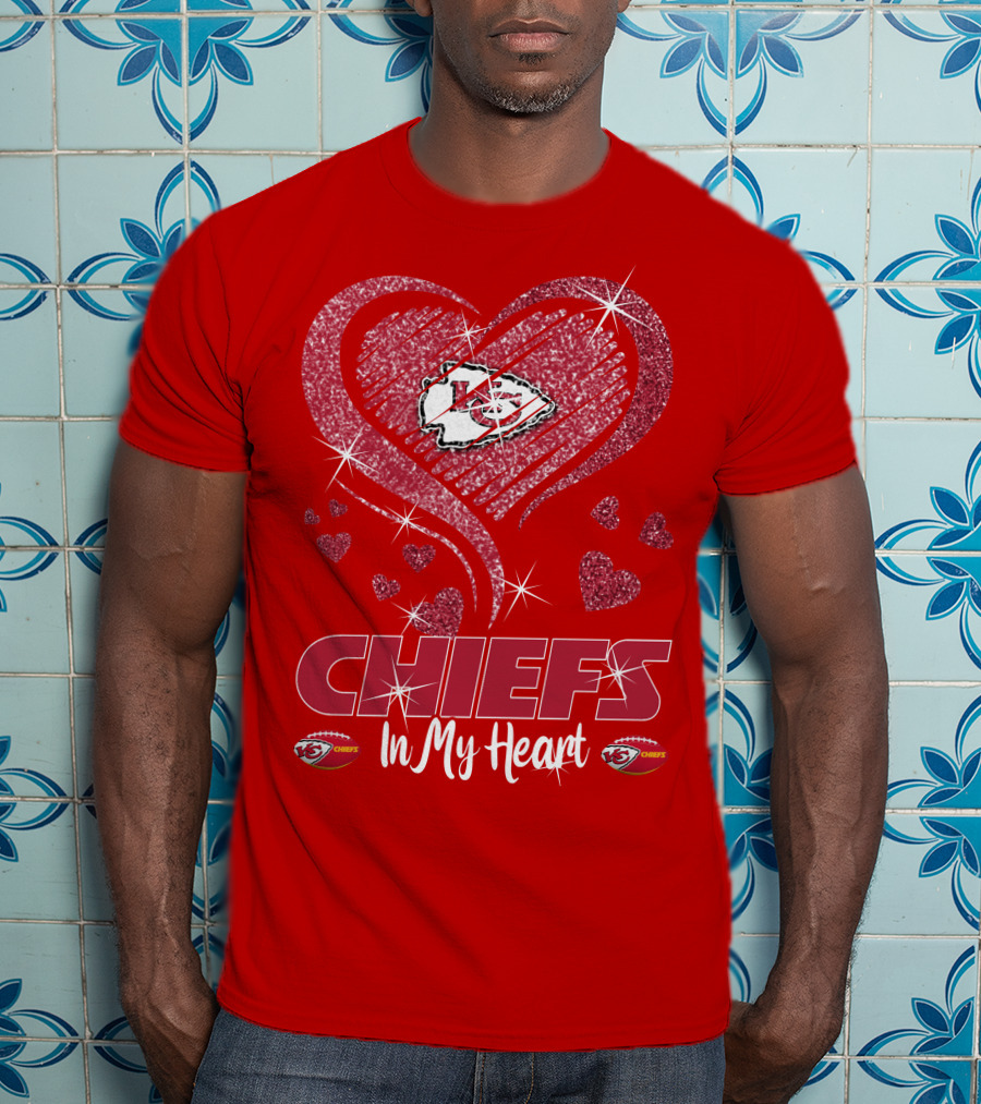 CHIEFS In My Heart Kansas City Chiefs Sparkle Hearts T-Shirt