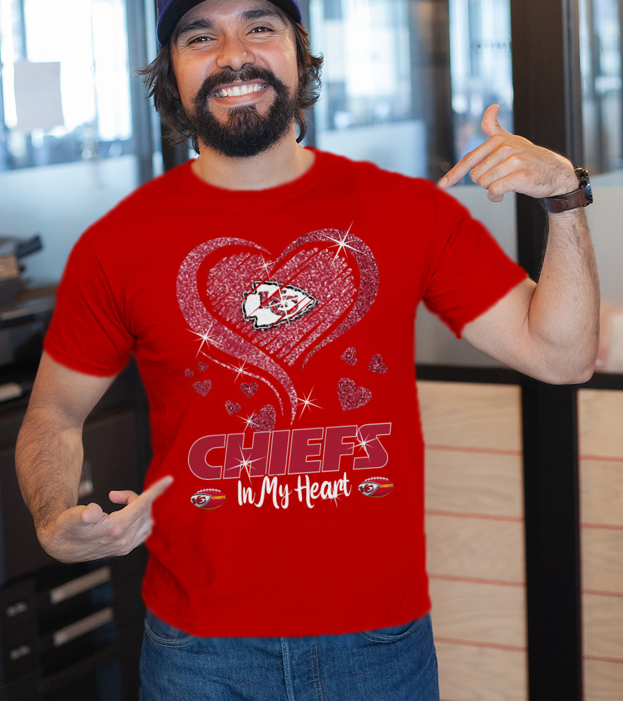 CHIEFS In My Heart Kansas City Chiefs Sparkle Hearts T-Shirt