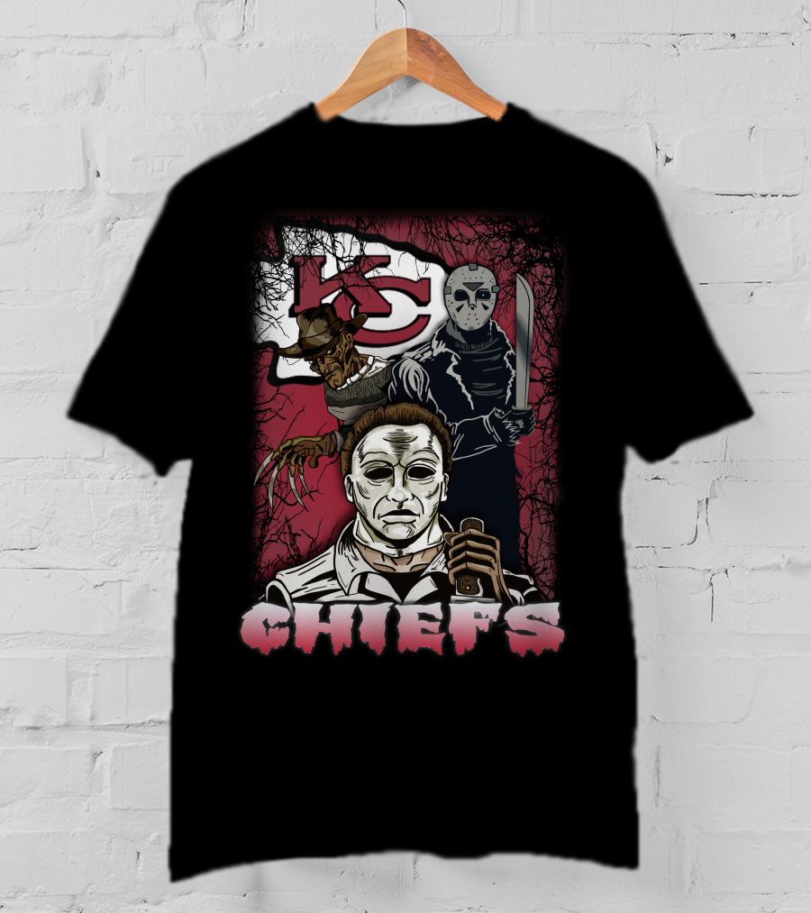 Kc Chiefs Horror Movie Crossover Featuring Iconic Villains T-Shirt