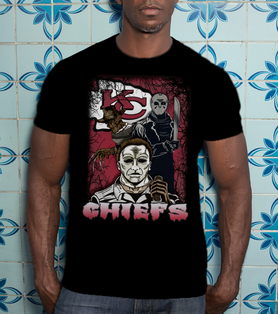 Kc Chiefs Horror Movie Crossover Featuring Iconic Villains T-Shirt