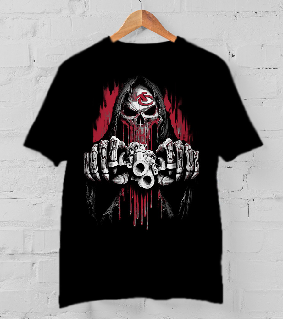Kansas City Chiefs Grim Reaper With Knuckle Lettering And Skull T-Shirt