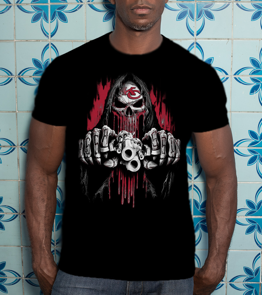 Kansas City Chiefs Grim Reaper With Knuckle Lettering And Skull T-Shirt