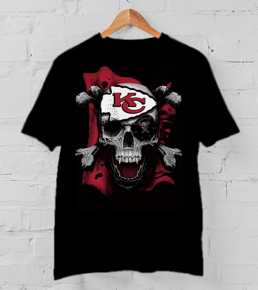 Skull And Crossbones With Kansas City Chiefs Logo T-Shirt