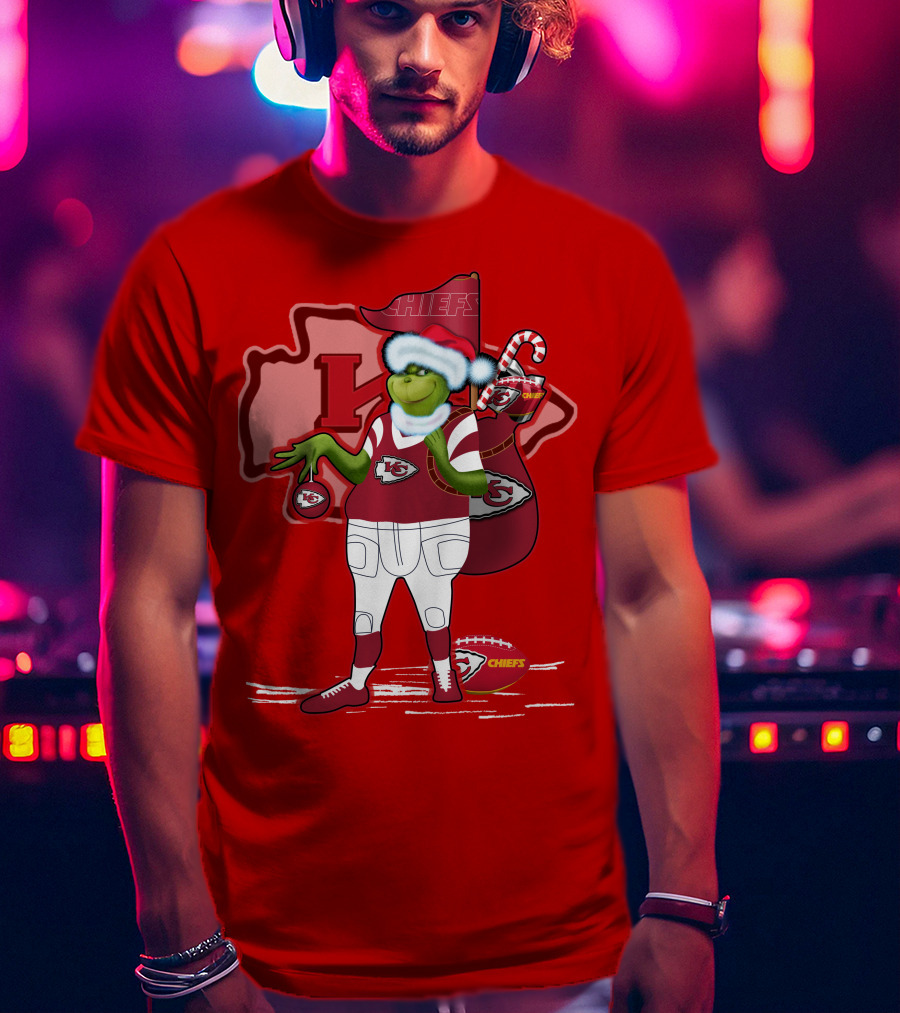 Grinchxmas Kansas City Chiefs Holiday Football Theme T-Shirt