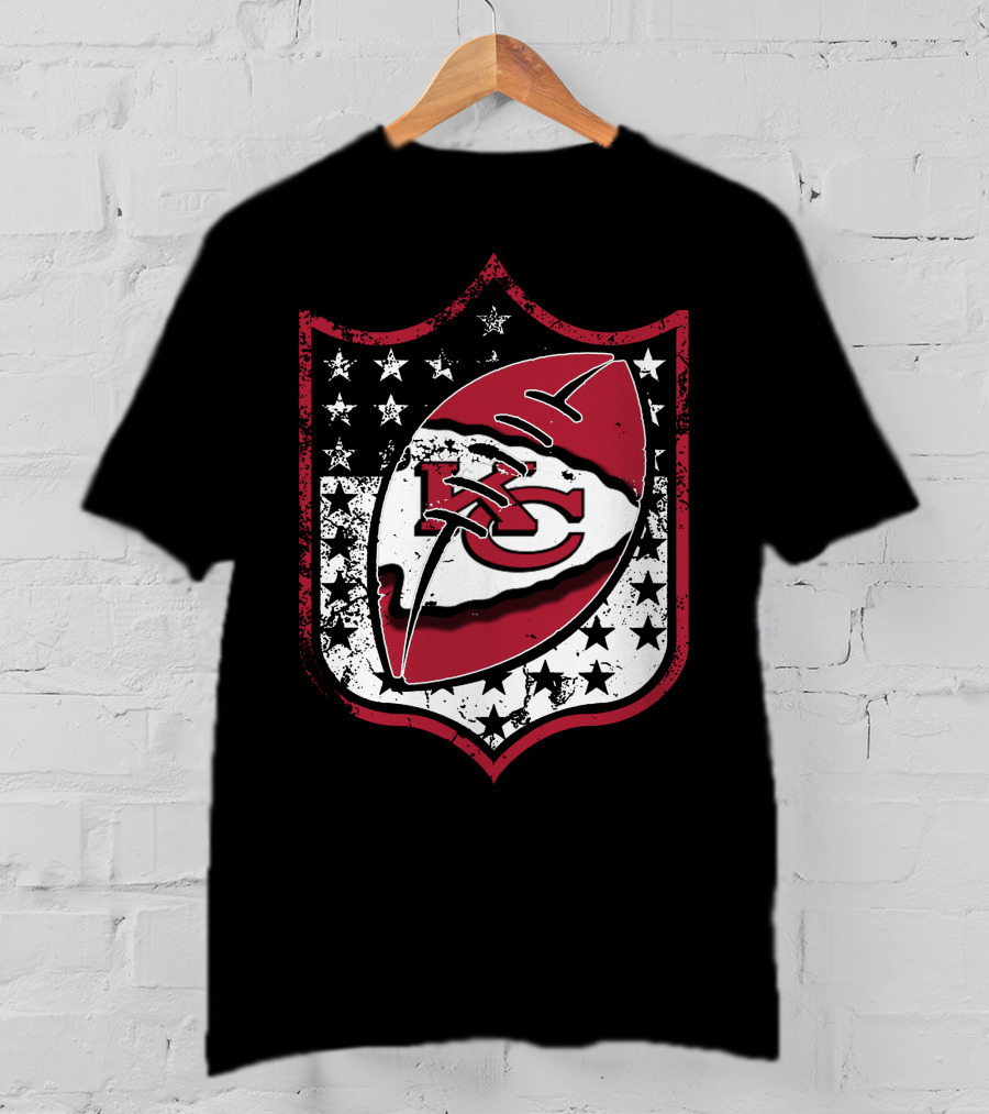Kansas City Chiefs 72 Nfl Football Shield Logo With Stars And Football Motif T-Shirt