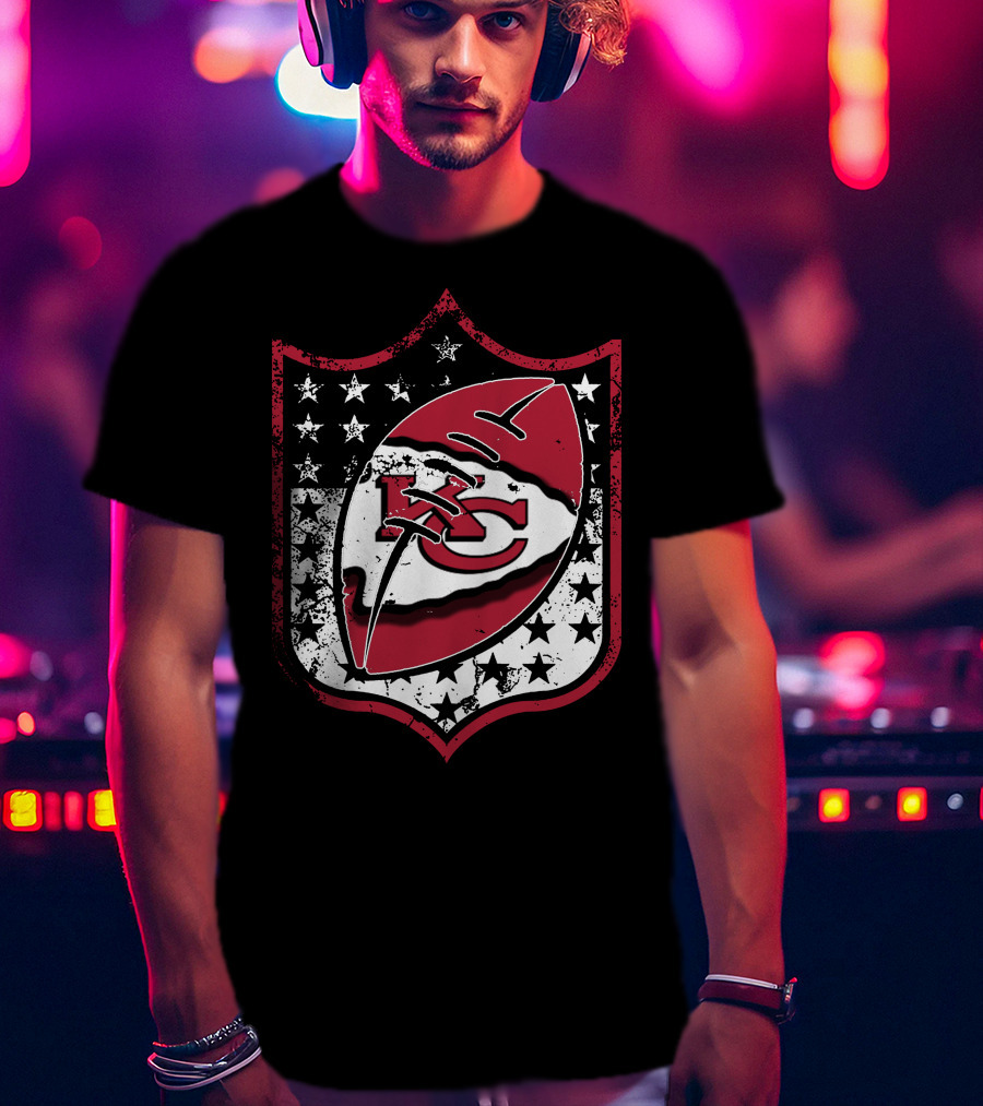Kansas City Chiefs 72 Nfl Football Shield Logo With Stars And Football Motif T-Shirt
