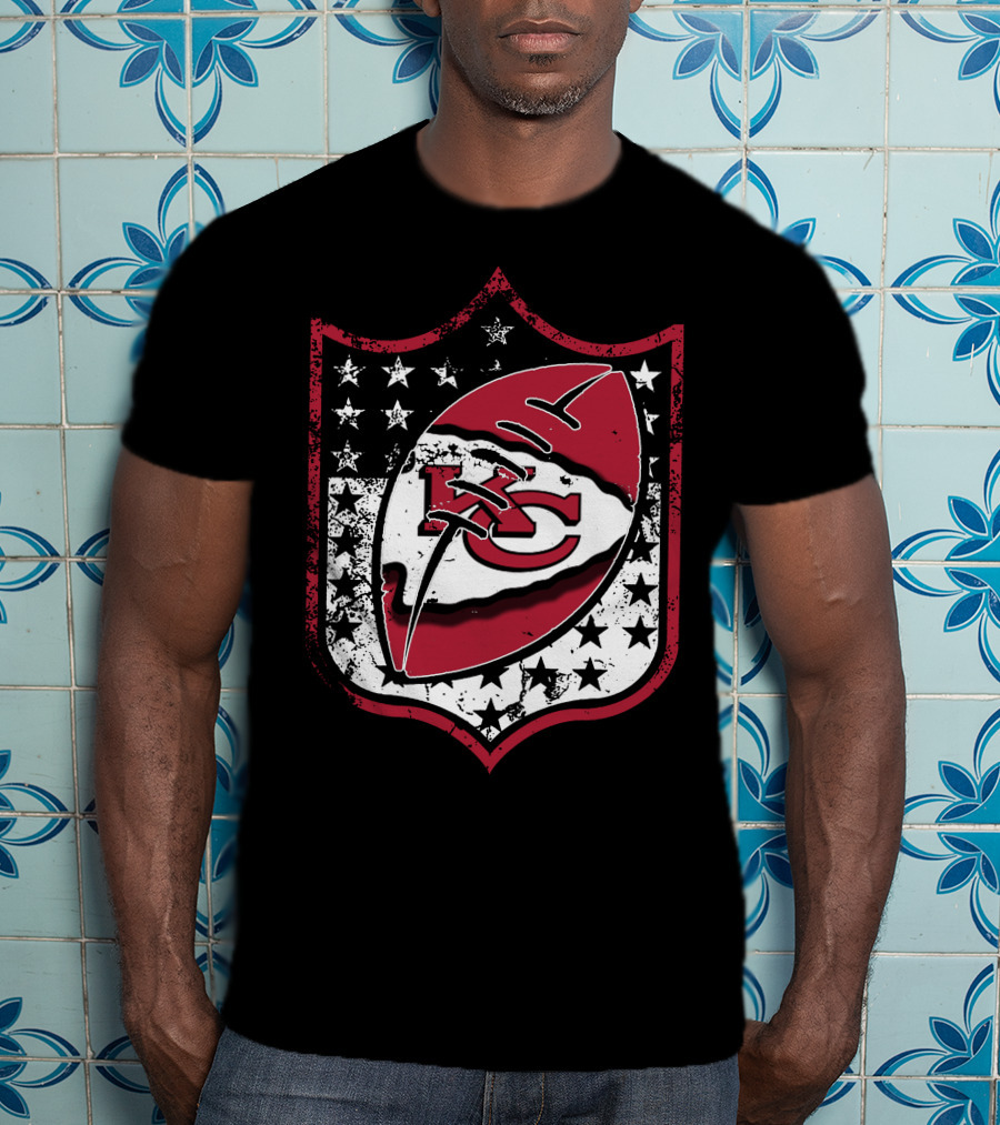 Kansas City Chiefs 72 Nfl Football Shield Logo With Stars And Football Motif T-Shirt
