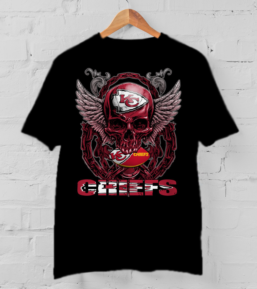 Kansas City Chiefs Skull And Winged Football Chiefs T-Shirt