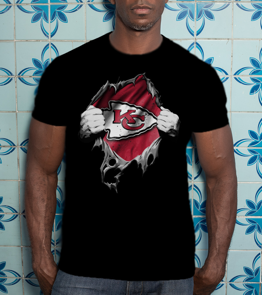 Torn Kansas City Chiefs Kc Logo Ripped Open T-Shirt
