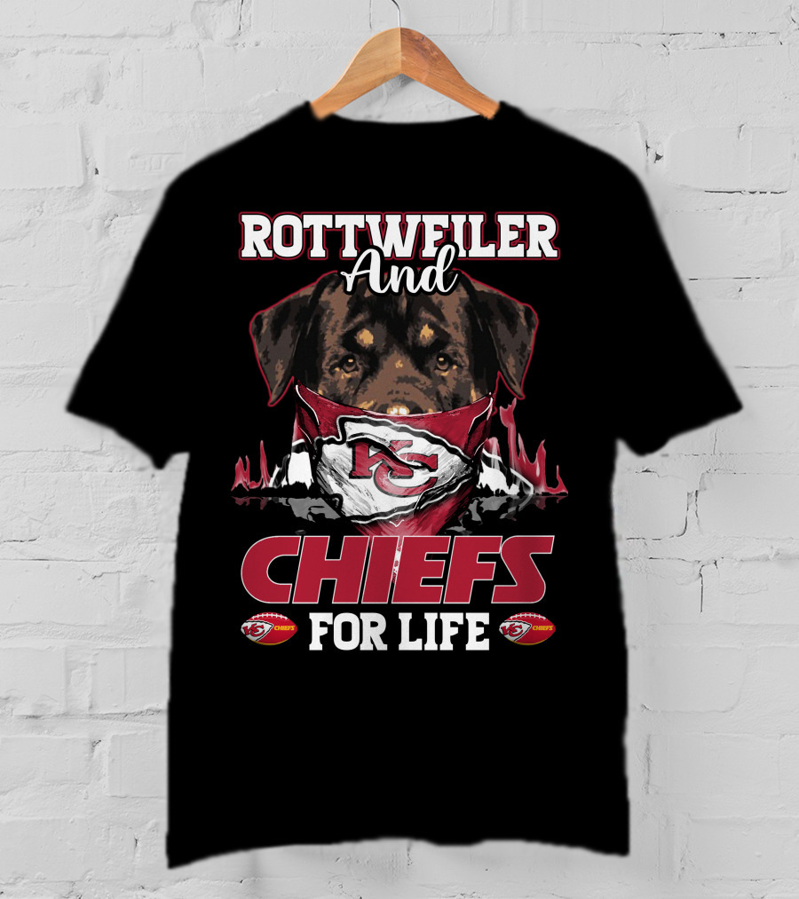 Rottweiler And Chiefs For Life Kansas City Chiefs T-Shirt