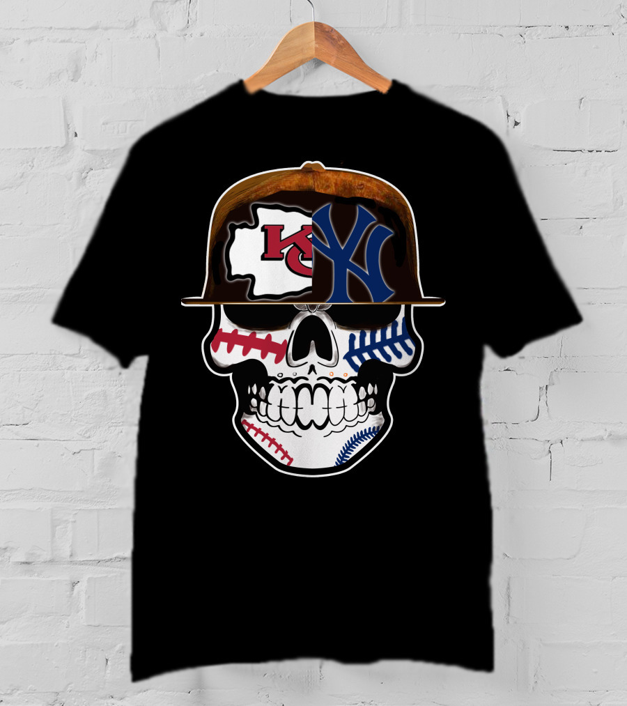 Kansas City Chiefs New York Yankees Skull Baseball Hat T-Shirt