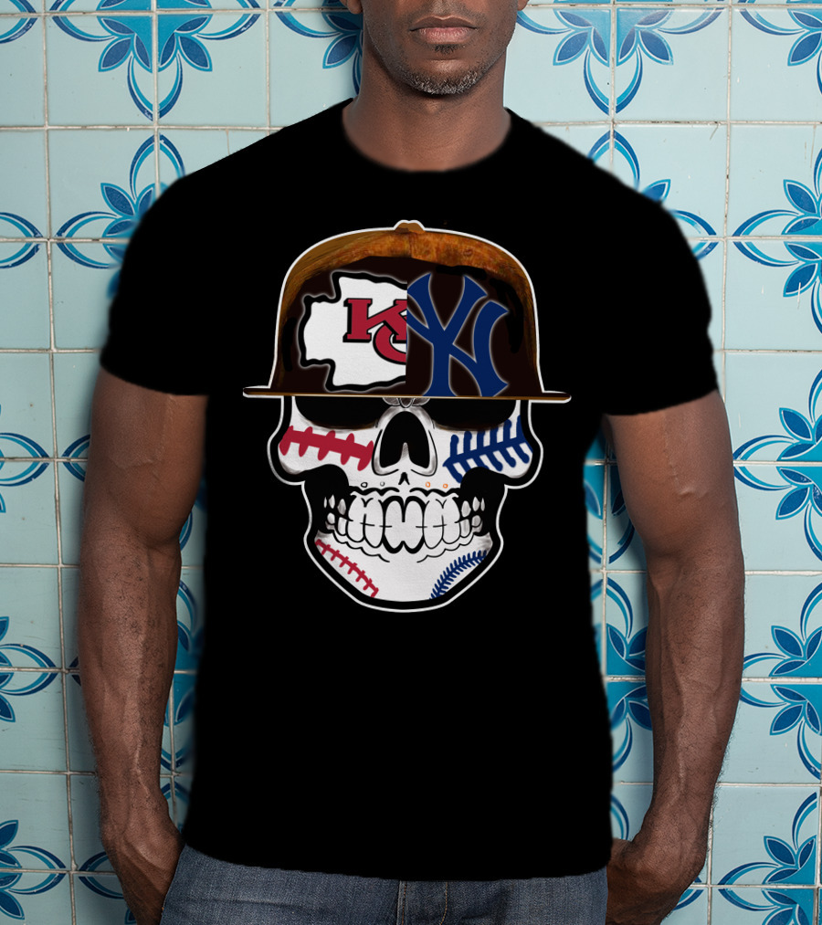 Kansas City Chiefs New York Yankees Skull Baseball Hat T-Shirt
