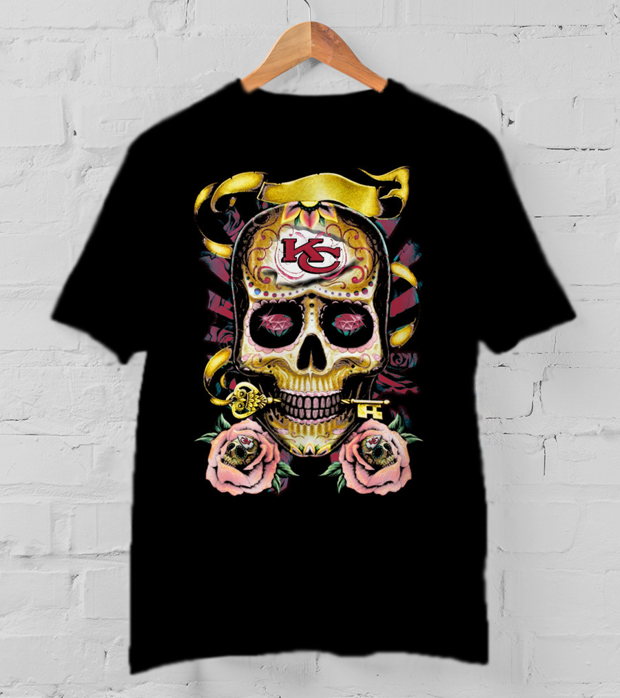 Kansas City Chiefs 79 Skull Key Roses T-Shirt