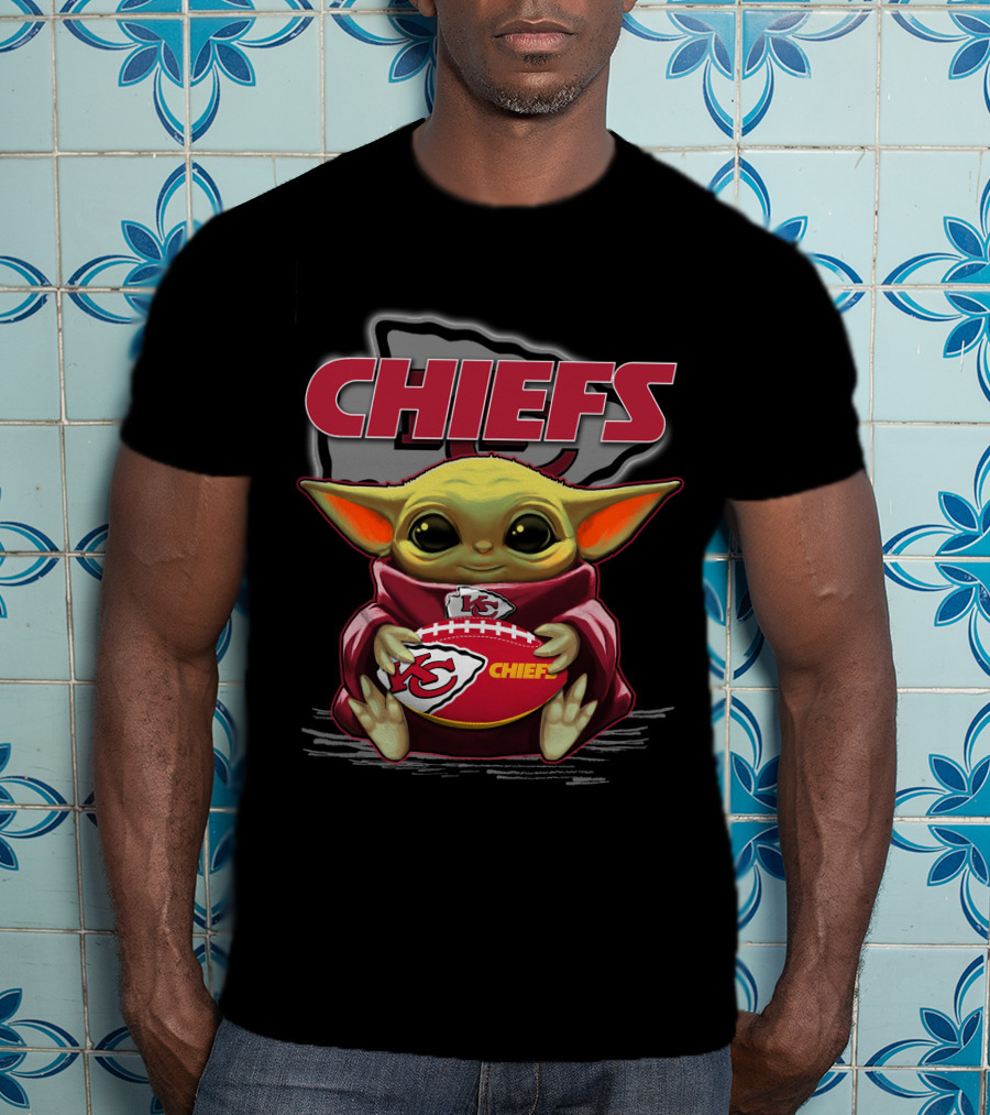 Chiefs Yoda Holding Football Kansas City Chiefs Star Wars Crossover T-Shirt