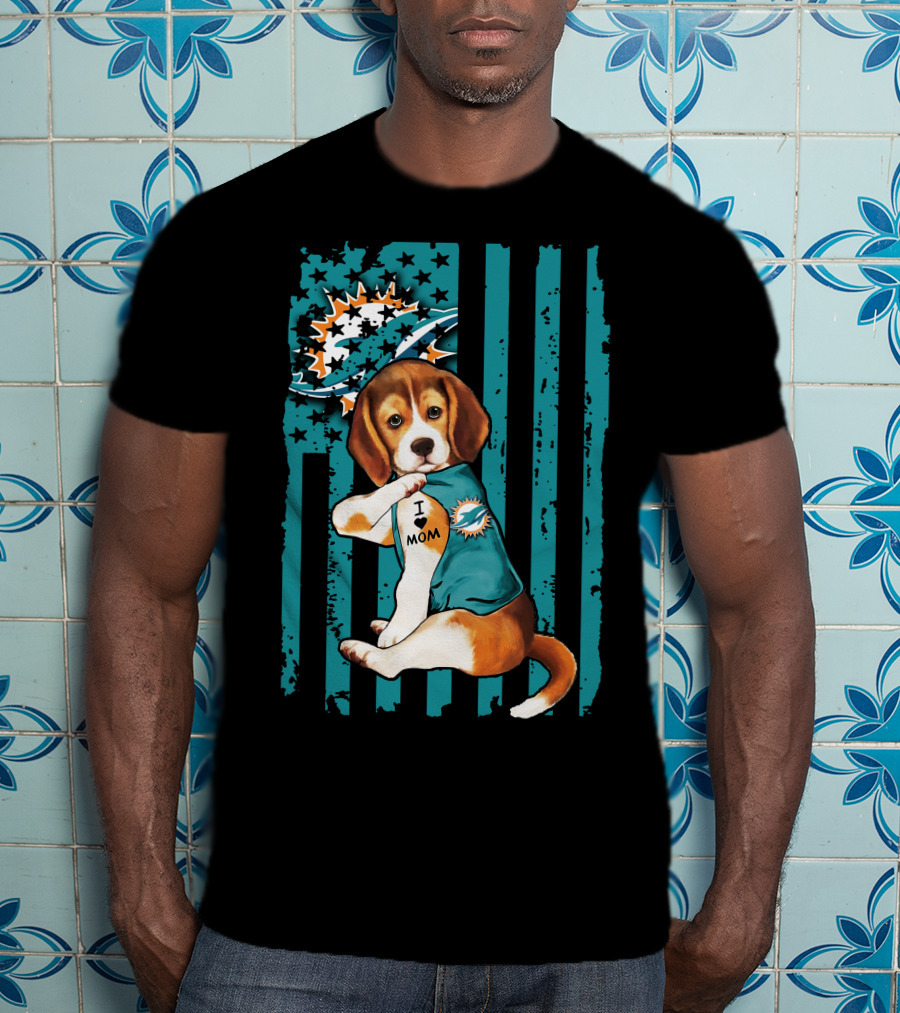 Beagle I Love Mom Miami Dolphins Football Flag T-Shirt
