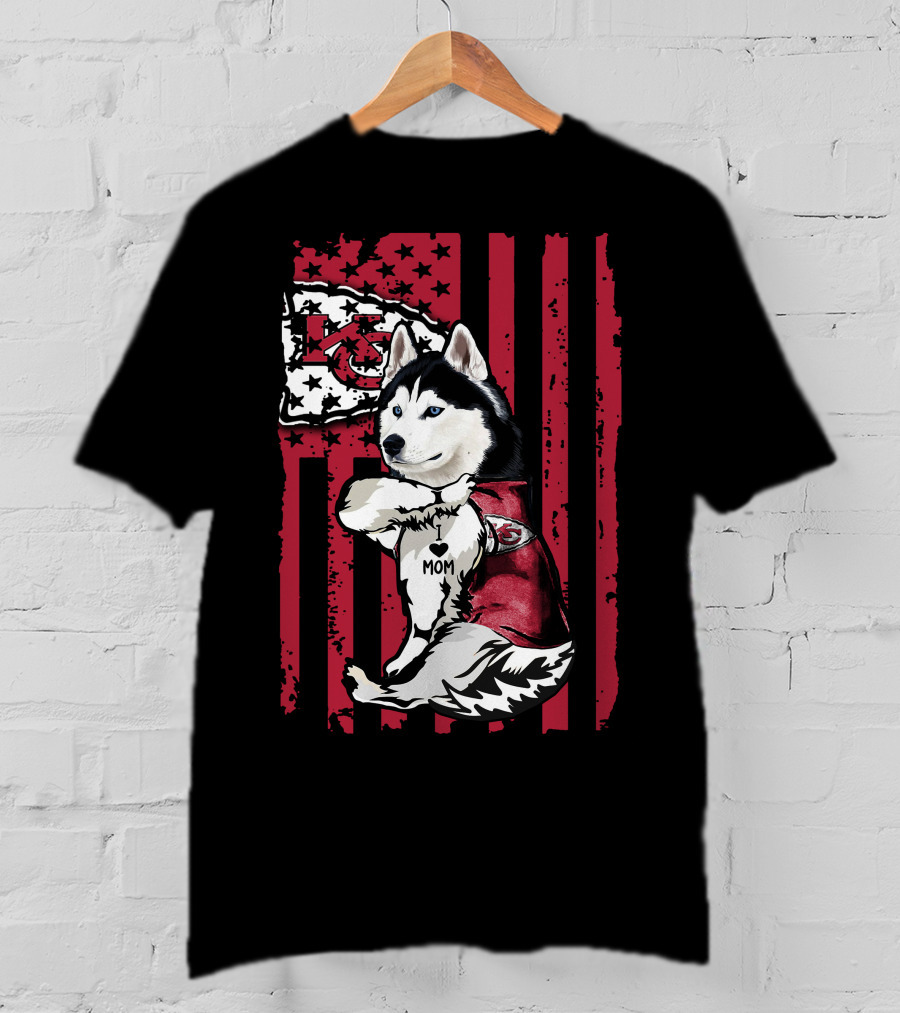 Siberian Husky Kansas City Chiefs Mom American Flag T-Shirt