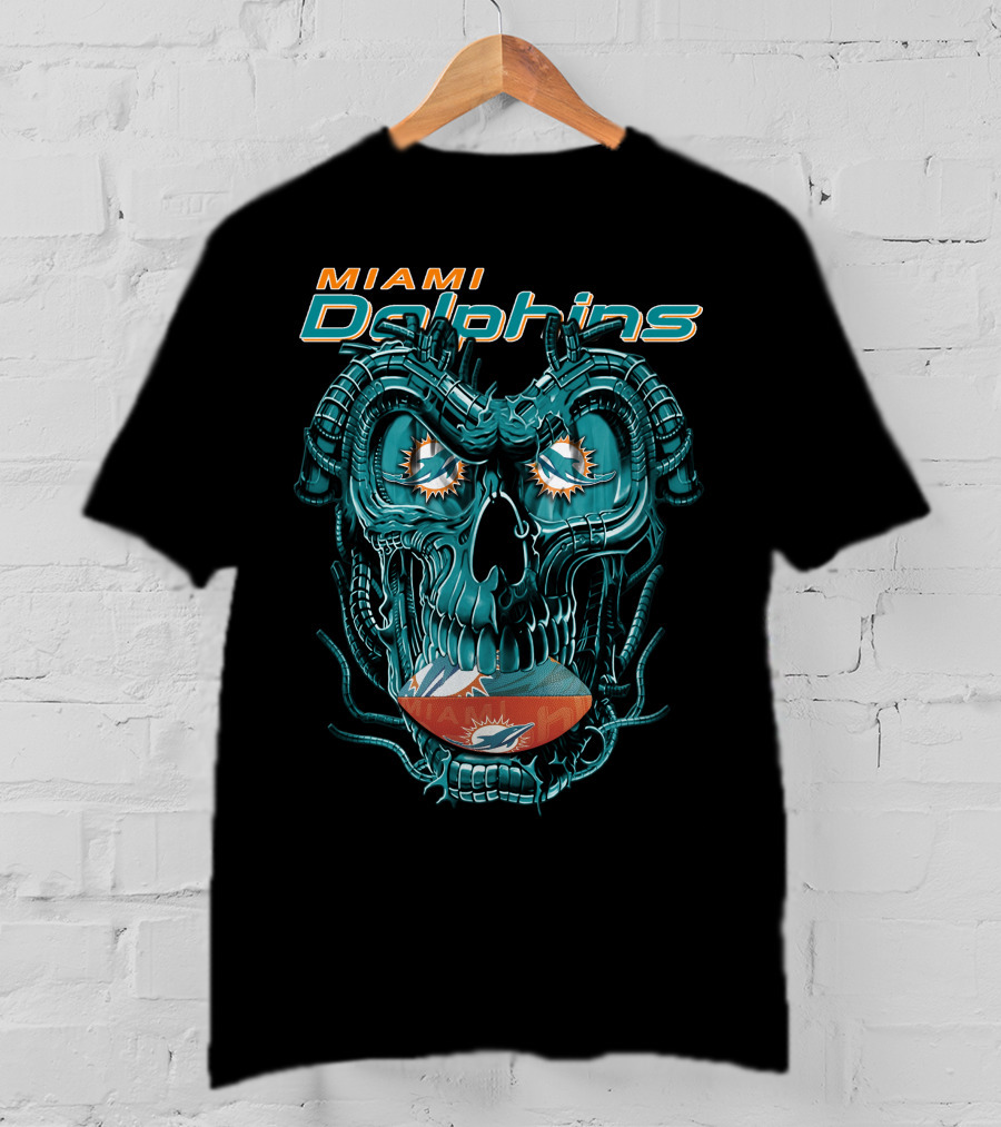 Miami Dolphins Dragonskull Football Helmet T-Shirt